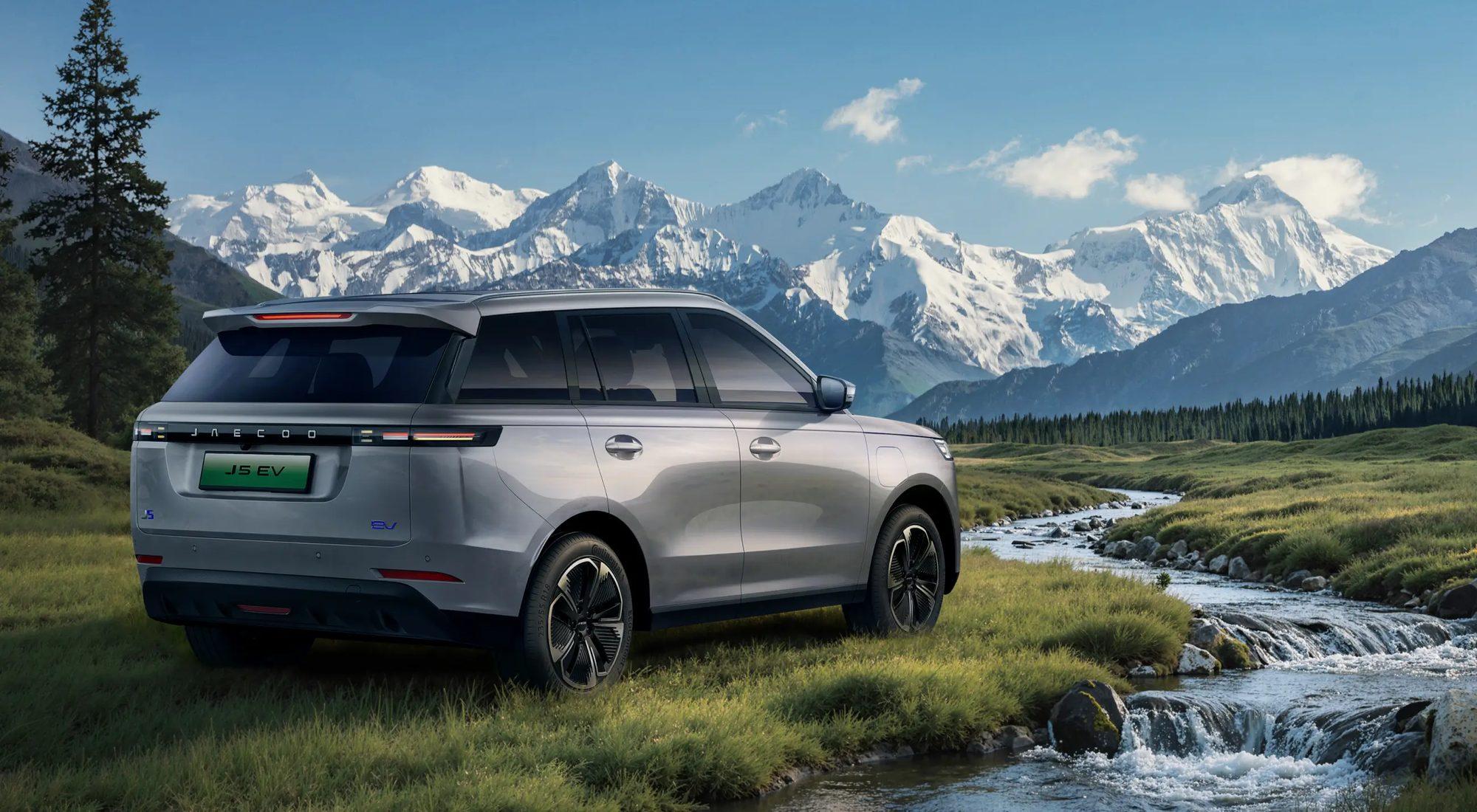 Jaecoo J5 EV by a mountain river