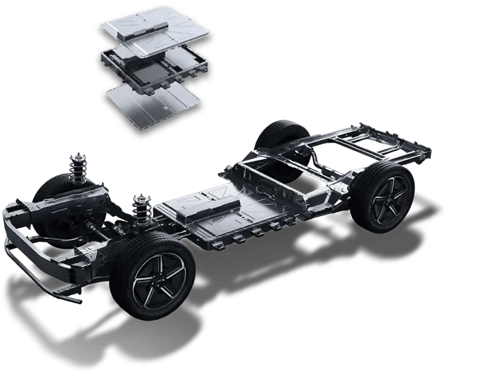 Jaecoo J7 PHEV chassis with the battery pack armour