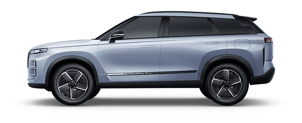 Jaecoo J7 PHEV in Moonlight Silver, side profile